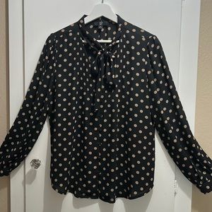 J. Crew 365 black blouse, beige polka dots. Size 8.  Polyester. Great condition!